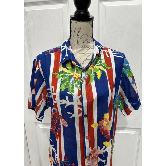 ANTICA SARTORIA 100% Cotton Button Up Top Blouse Multi-color Size Large - Picture 2 of 7